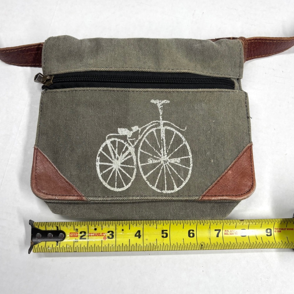 Mona B Canvas Bicycle Fanny Belt Bag Olive Leather Penny Farthing Traveler EUC - Picture 5 of 8